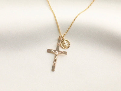 Jesus Crucifix with Guadalupe Charm Necklace