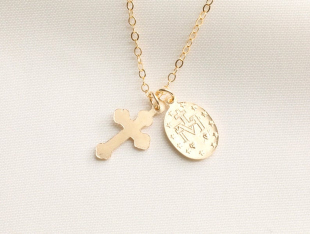 Dainty Virgin Mary With Cross Necklace