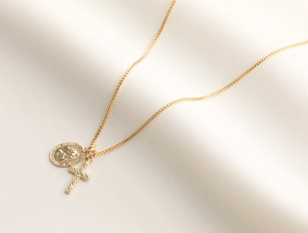 Dainty Saint Christopher with Cross Necklace