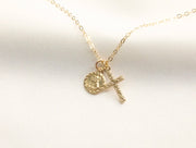 Dainty Small Cross and Guadalupe Charm