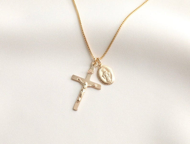 Cross Jesus with Virgin Mary Necklace