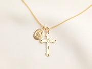 Cross with Virgin Mary Necklace