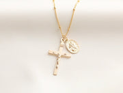 Crucifix with Saint Christopher Charm Necklace
