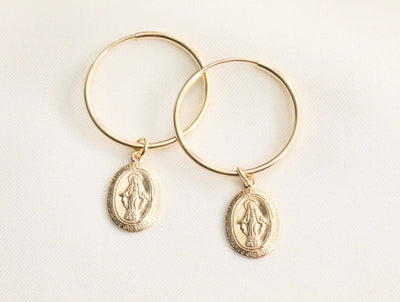 Virgin Mary Hoop Earrings