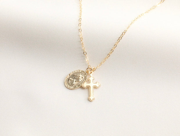 Small Saint Christopher with Coptic Cross Necklace