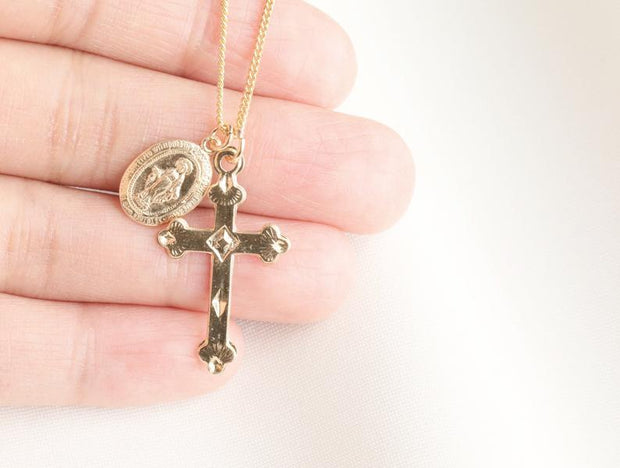 Cross with Virgin Mary Necklace