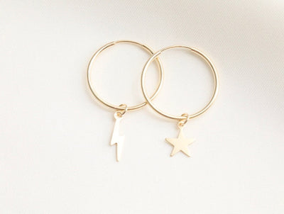 Tiny Star and Lightning Bolt Mix and Match Dainty Hoop Dangle Earrings
