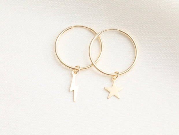 Tiny Star and Lightning Bolt Mix and Match Dainty Hoop Dangle Earrings