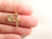 Dainty Small Cross and Jesus Necklace