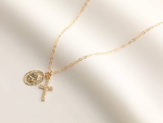 Dainty Saint Christopher with Cross Necklace