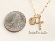 Dainty Small Cross and Guadalupe Charm