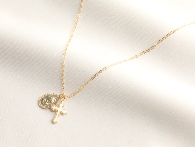 Small Saint Christopher with Coptic Cross Necklace