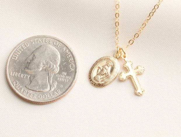 Dainty Virgin Mary With Cross Necklace